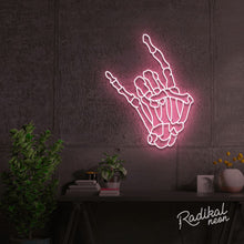 Load image into Gallery viewer, "Rock 'til you drop" Skeleton hand Neon Sign