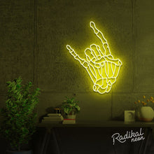 Load image into Gallery viewer, "Rock 'til you drop" Skeleton hand Neon Sign