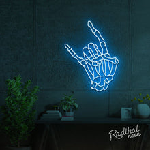 Load image into Gallery viewer, "Rock 'til you drop" Skeleton hand Neon Sign