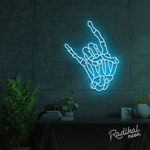 Load image into Gallery viewer, "Rock 'til you drop" Skeleton hand Neon Sign
