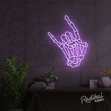 Load image into Gallery viewer, "Rock 'til you drop" Skeleton hand Neon Sign