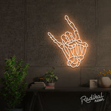 Load image into Gallery viewer, "Rock 'til you drop" Skeleton hand Neon Sign