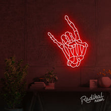 Load image into Gallery viewer, "Rock 'til you drop" Skeleton hand Neon Sign