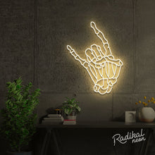Load image into Gallery viewer, "Rock 'til you drop" Skeleton hand Neon Sign