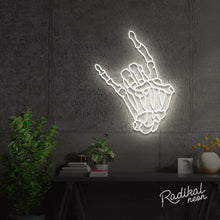 Load image into Gallery viewer, "Rock 'til you drop" Skeleton hand Neon Sign